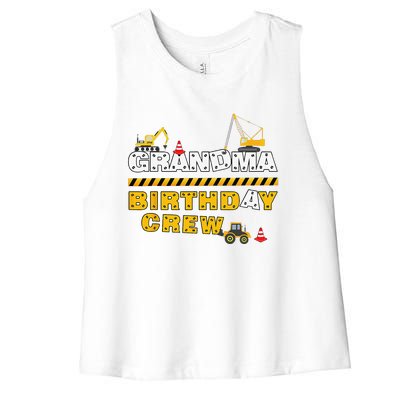 Grandma Birthday Crew Construction Family Birthday Party Women's Racerback Cropped Tank