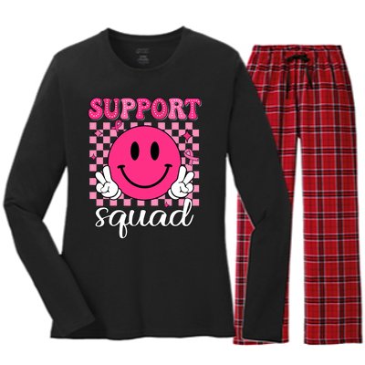 Groovy Breast Cancer Awareness Support Squad Women's Long Sleeve Flannel Pajama Set 