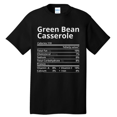 Green Bean Casserole Nutrition Facts Thanksgiving Christmas Tall T-Shirt