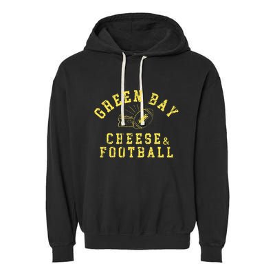 Green Bay Cheese & Football Distressed Gift Garment-Dyed Fleece Hoodie