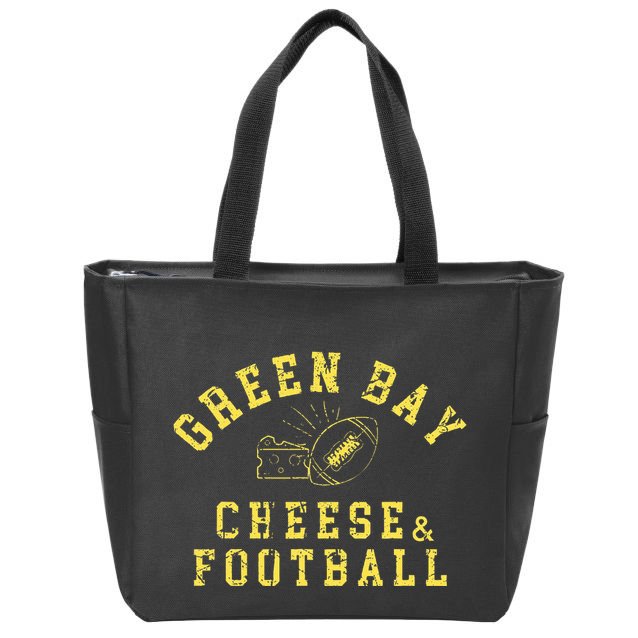 Green Bay Cheese & Football Distressed Gift Zip Tote Bag
