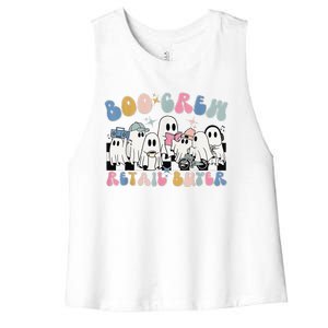 Groovy Boo Crew Retail Buyer Halloween Cute Ghost Women's Racerback Cropped Tank