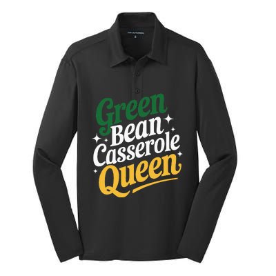 Green Bean Casserole Queen Funny Kitchen Queen Thanksgiving Silk Touch Performance Long Sleeve Polo