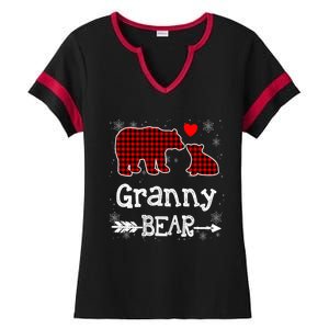 Granny Bear Christmas Pajama Red Plaid Buffalo Family Xmas Gift Ladies Halftime Notch Neck Tee