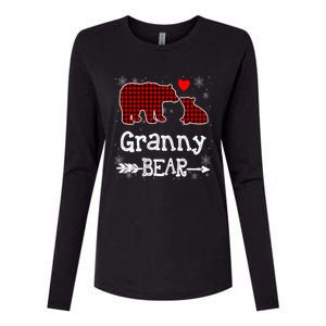 Granny Bear Christmas Pajama Red Plaid Buffalo Family Xmas Gift Womens Cotton Relaxed Long Sleeve T-Shirt