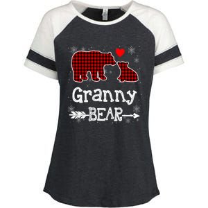 Granny Bear Christmas Pajama Red Plaid Buffalo Family Xmas Gift Enza Ladies Jersey Colorblock Tee