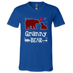 Granny Bear Christmas Pajama Red Plaid Buffalo Family Xmas Gift V-Neck T-Shirt