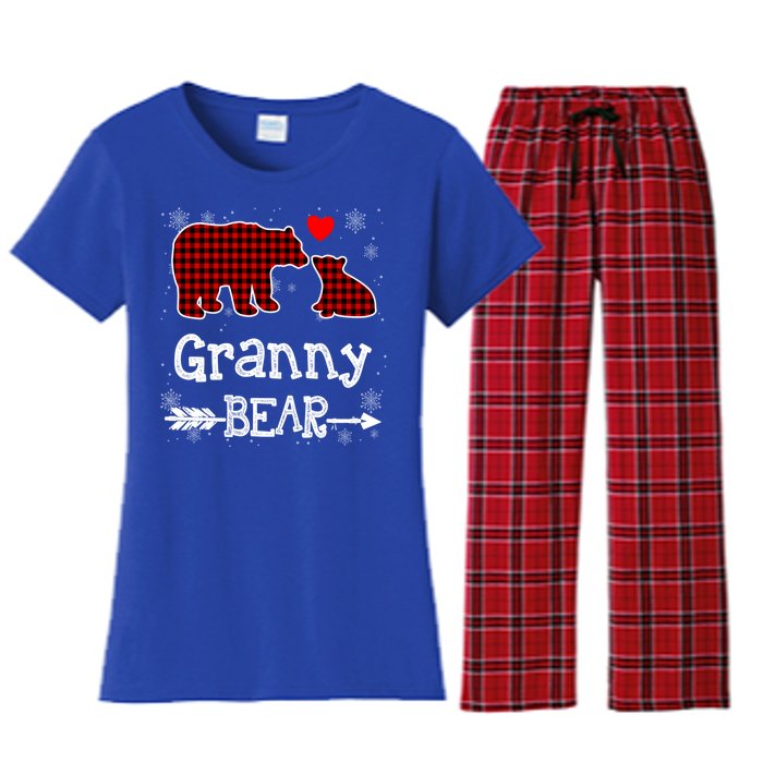 Granny Bear Christmas Pajama Red Plaid Buffalo Family Xmas Gift Women's Flannel Pajama Set