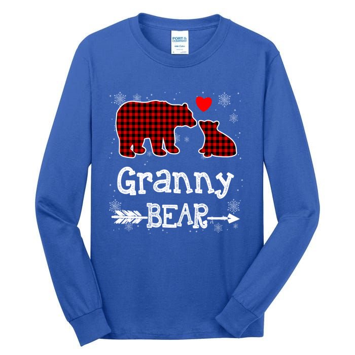 Granny Bear Christmas Pajama Red Plaid Buffalo Family Xmas Gift Tall Long Sleeve T-Shirt