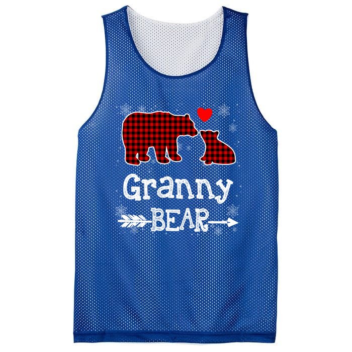 Granny Bear Christmas Pajama Red Plaid Buffalo Family Xmas Gift Mesh Reversible Basketball Jersey Tank