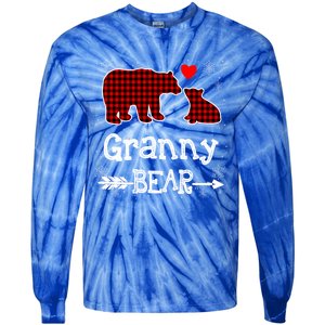 Granny Bear Christmas Pajama Red Plaid Buffalo Family Xmas Gift Tie-Dye Long Sleeve Shirt