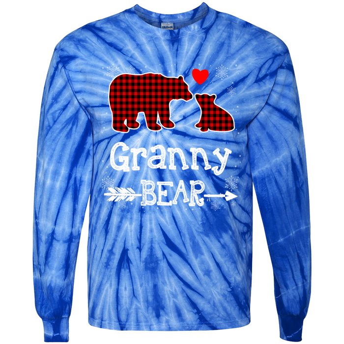 Granny Bear Christmas Pajama Red Plaid Buffalo Family Xmas Gift Tie-Dye Long Sleeve Shirt