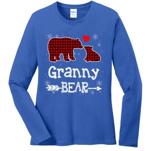 Granny Bear Christmas Pajama Red Plaid Buffalo Family Xmas Gift Ladies Long Sleeve Shirt