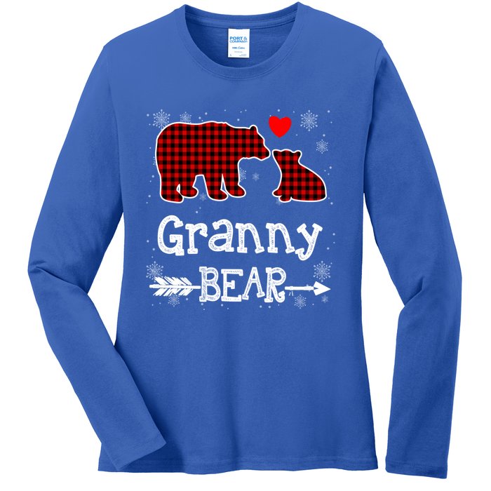 Granny Bear Christmas Pajama Red Plaid Buffalo Family Xmas Gift Ladies Long Sleeve Shirt