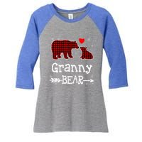 Granny Bear Christmas Pajama Red Plaid Buffalo Family Xmas Gift Women's Tri-Blend 3/4-Sleeve Raglan Shirt