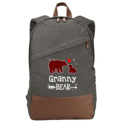 Granny Bear Christmas Pajama Red Plaid Buffalo Family Xmas Gift Cotton Canvas Backpack