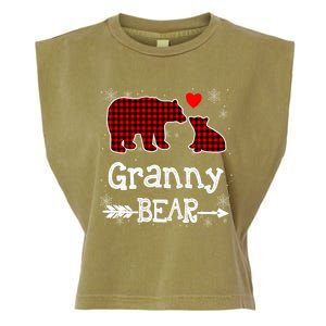 Granny Bear Christmas Pajama Red Plaid Buffalo Family Xmas Gift Garment-Dyed Women's Muscle Tee