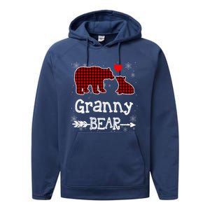 Granny Bear Christmas Pajama Red Plaid Buffalo Family Xmas Gift Performance Fleece Hoodie