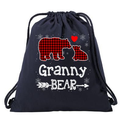 Granny Bear Christmas Pajama Red Plaid Buffalo Family Xmas Gift Drawstring Bag