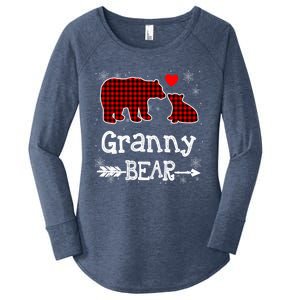 Granny Bear Christmas Pajama Red Plaid Buffalo Family Xmas Gift Women's Perfect Tri Tunic Long Sleeve Shirt