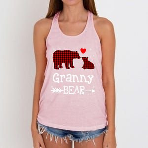 Granny Bear Christmas Pajama Red Plaid Buffalo Family Xmas Gift Women's Knotted Racerback Tank