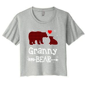 Granny Bear Christmas Pajama Red Plaid Buffalo Family Xmas Gift Women's Crop Top Tee