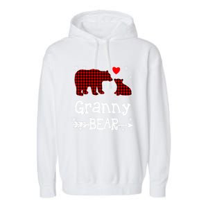 Granny Bear Christmas Pajama Red Plaid Buffalo Family Xmas Gift Garment-Dyed Fleece Hoodie