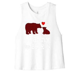 Granny Bear Christmas Pajama Red Plaid Buffalo Family Xmas Gift Women's Racerback Cropped Tank