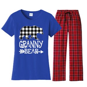 Granny Bear Christmas Pajama White Plaid Buffalo Family Xmas Gift Women's Flannel Pajama Set