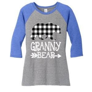 Granny Bear Christmas Pajama White Plaid Buffalo Family Xmas Gift Women's Tri-Blend 3/4-Sleeve Raglan Shirt