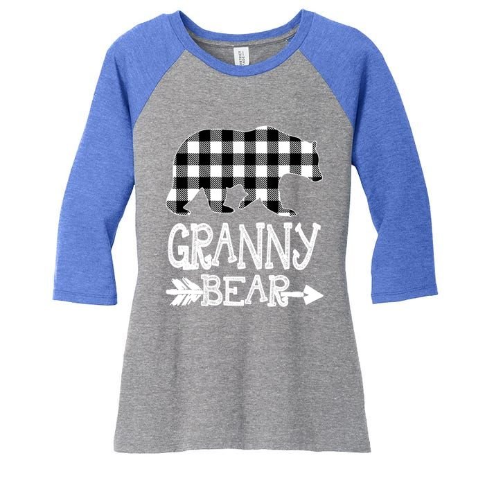 Granny Bear Christmas Pajama White Plaid Buffalo Family Xmas Gift Women's Tri-Blend 3/4-Sleeve Raglan Shirt