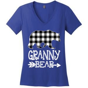 Granny Bear Christmas Pajama White Plaid Buffalo Family Xmas Gift Women's V-Neck T-Shirt