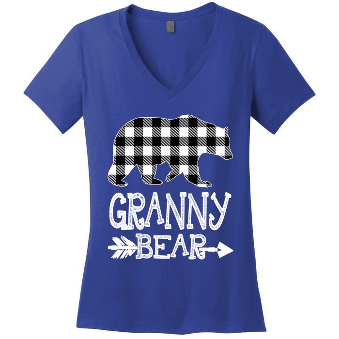 Granny Bear Christmas Pajama White Plaid Buffalo Family Xmas Gift Women's V-Neck T-Shirt