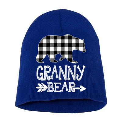 Granny Bear Christmas Pajama White Plaid Buffalo Family Xmas Gift Short Acrylic Beanie