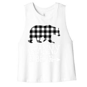 Granny Bear Christmas Pajama White Plaid Buffalo Family Xmas Gift Women's Racerback Cropped Tank