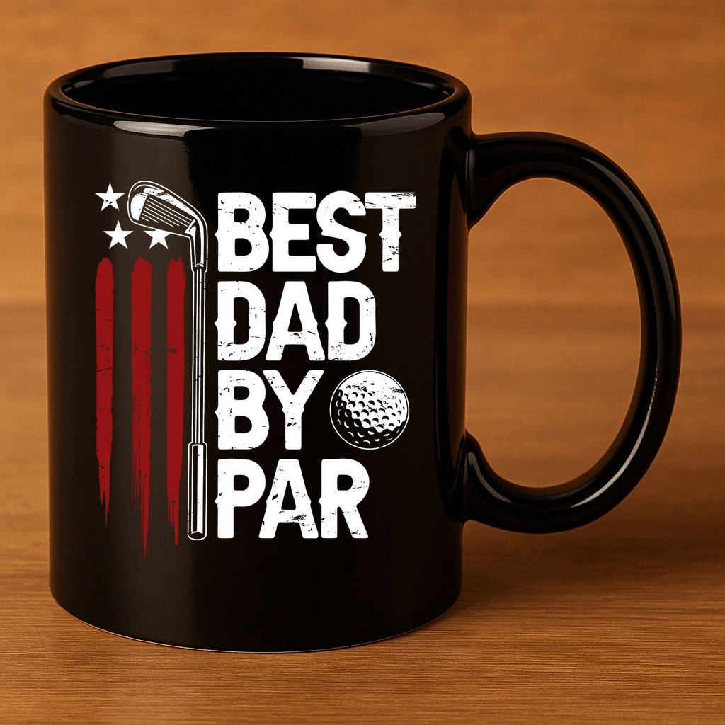 Golf Best Dad By Par Daddy Golfer American Flag Fathers Day 11oz C Handle Ceramic Mug