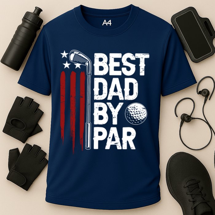 Golf Best Dad By Par Daddy Golfer American Flag Fathers Day Cooling Performance Crew T-Shirt