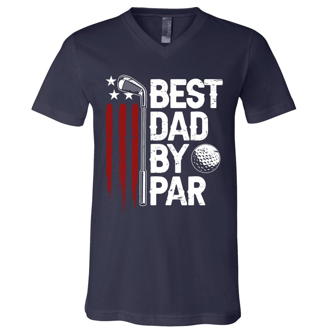 Golf Best Dad By Par Daddy Golfer American Flag Fathers Day V-Neck T-Shirt
