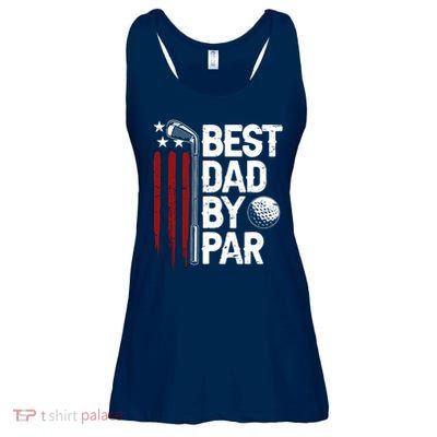 Golf Best Dad By Par Daddy Golfer American Flag Fathers Day Ladies Essential Flowy Tank