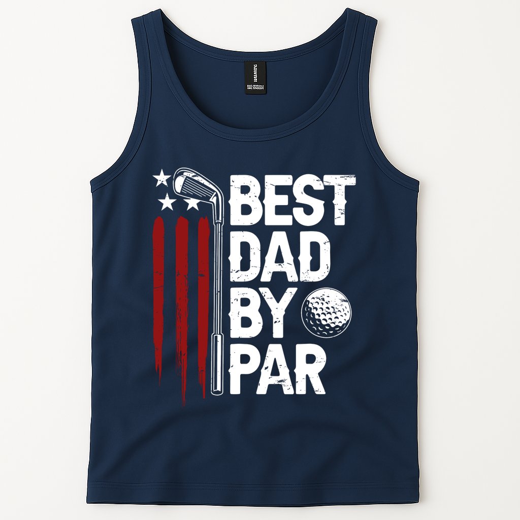 Golf Best Dad By Par Daddy Golfer American Flag Fathers Day Tank Top