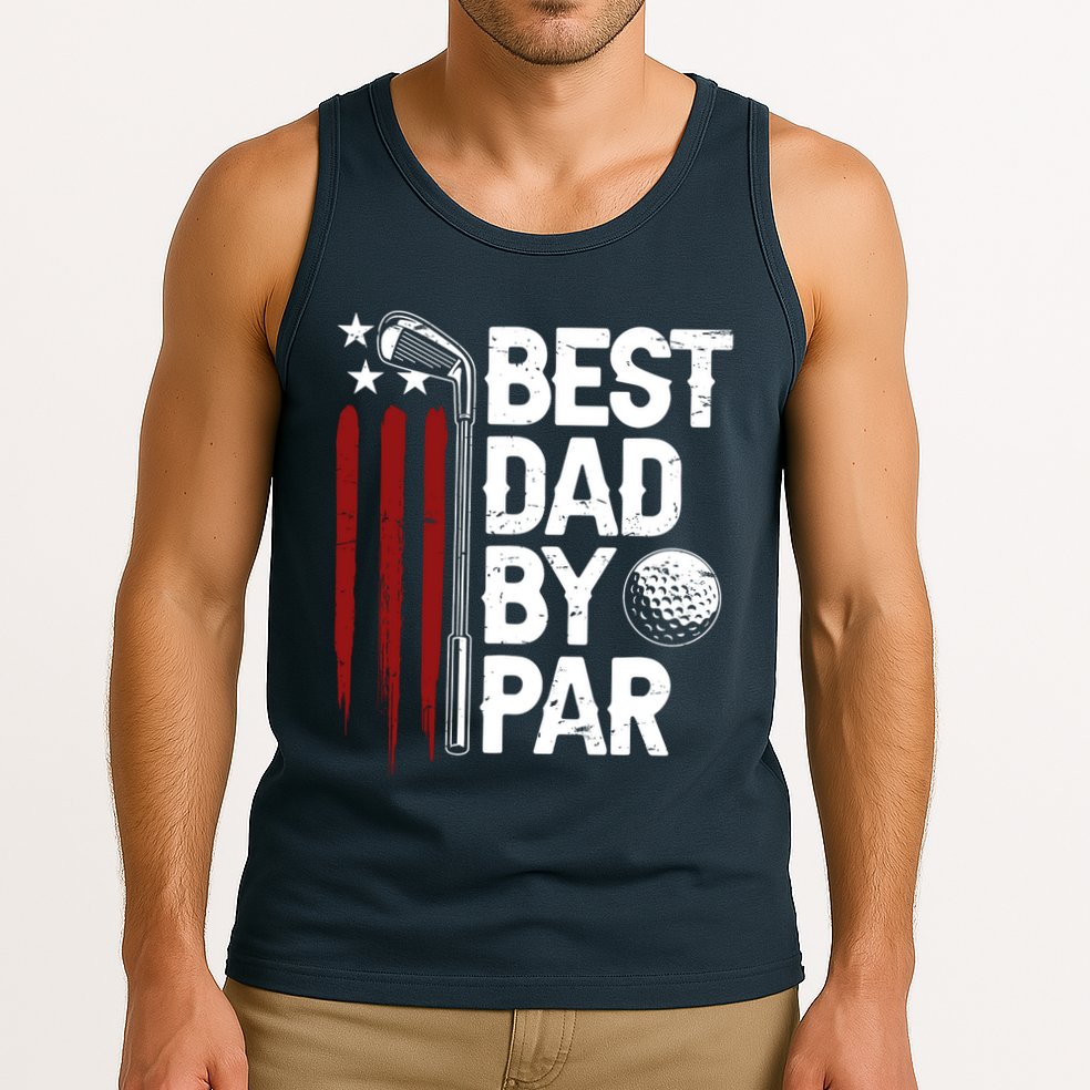 Golf Best Dad By Par Daddy Golfer American Flag Fathers Day Tank Top