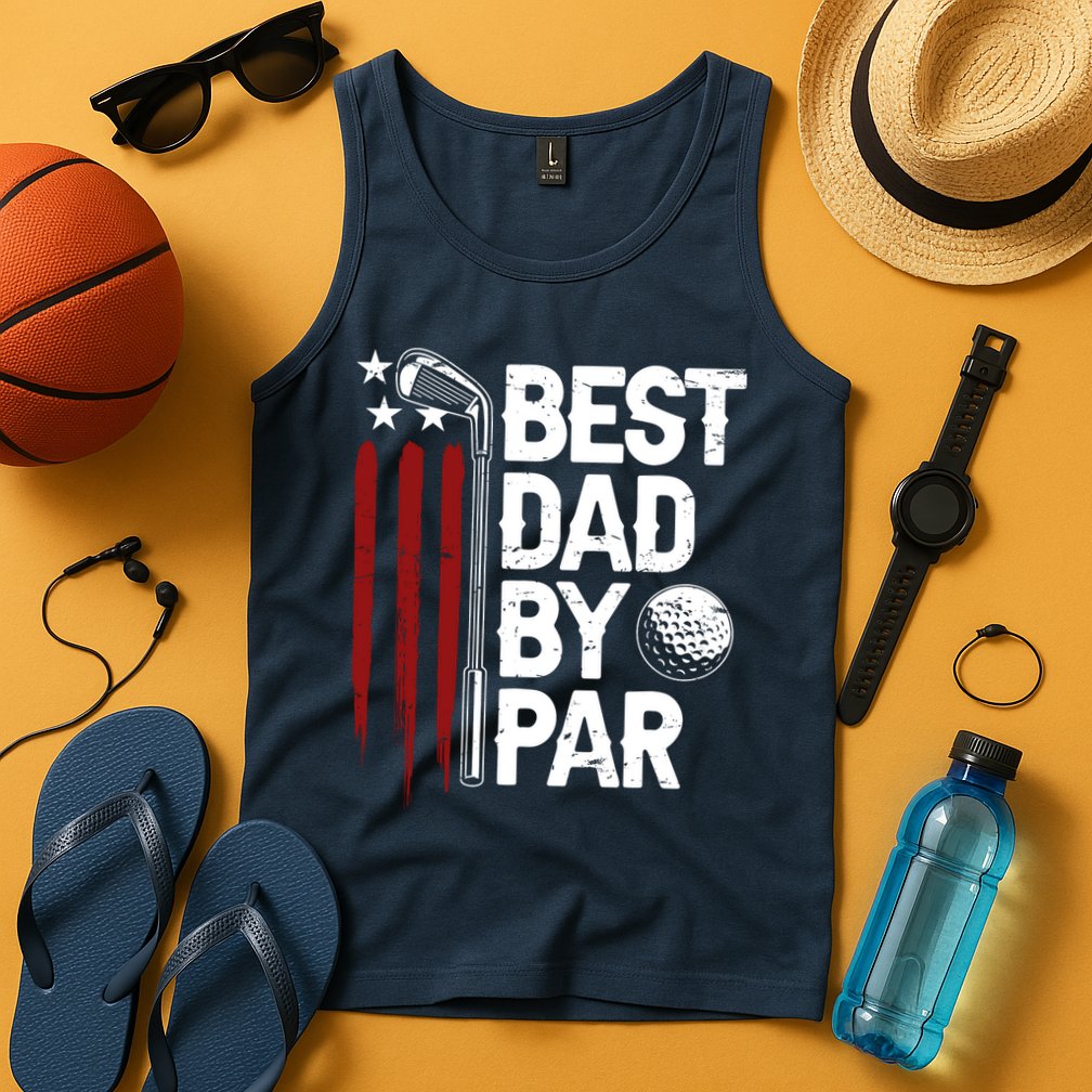Golf Best Dad By Par Daddy Golfer American Flag Fathers Day Tank Top