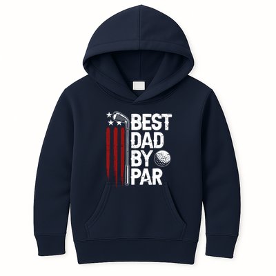 Golf Best Dad By Par Daddy Golfer American Flag Fathers Day Kids Hoodie