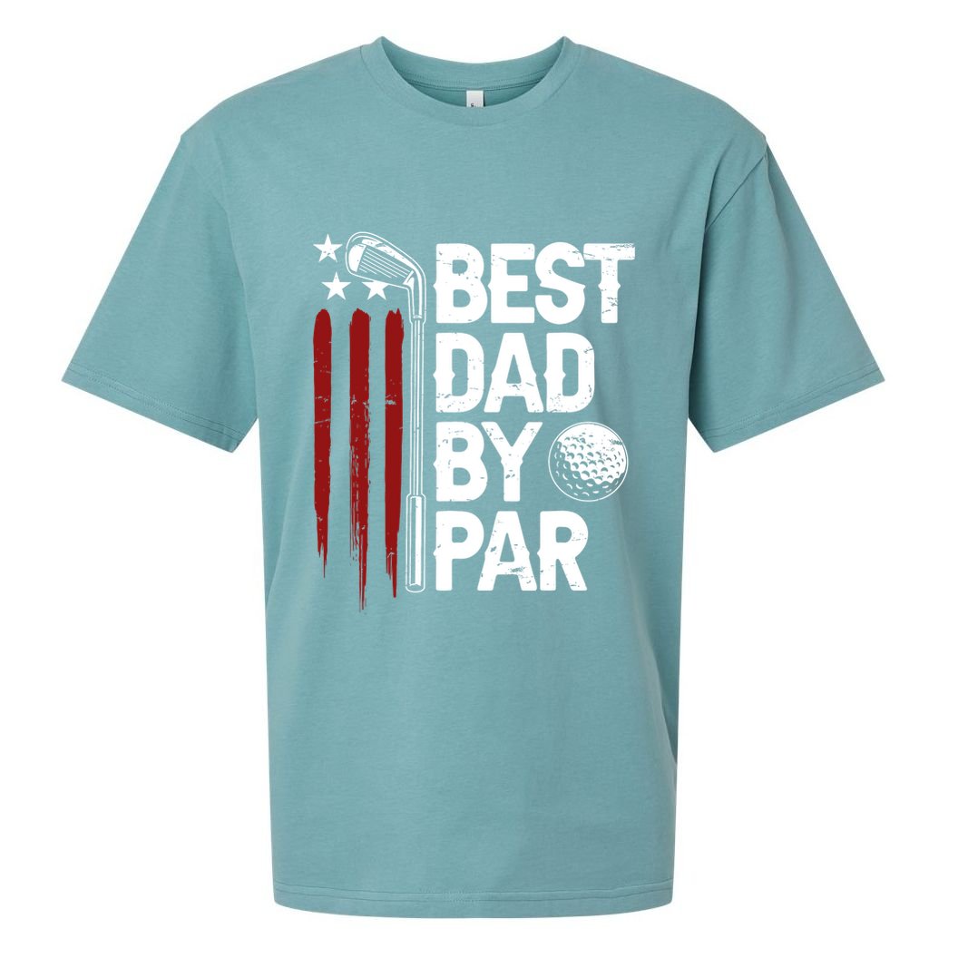 Golf Best Dad By Par Daddy Golfer American Flag Fathers Day Sueded Cloud Jersey T-Shirt