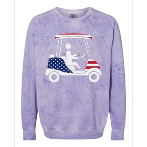 Golfing Beer Drinker Usa American Flag Golf Cart Gift Colorblast Crewneck Sweatshirt