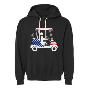 Golfing Beer Drinker Usa American Flag Golf Cart Gift Garment-Dyed Fleece Hoodie