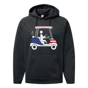 Golfing Beer Drinker Usa American Flag Golf Cart Gift Performance Fleece Hoodie