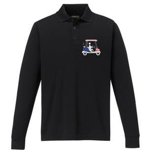 Golfing Beer Drinker Usa American Flag Golf Cart Gift Performance Long Sleeve Polo