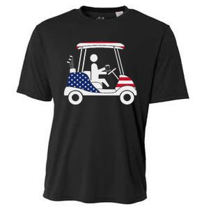 Golfing Beer Drinker Usa American Flag Golf Cart Gift Cooling Performance Crew T-Shirt