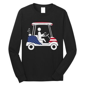 Golfing Beer Drinker Usa American Flag Golf Cart Gift Long Sleeve Shirt